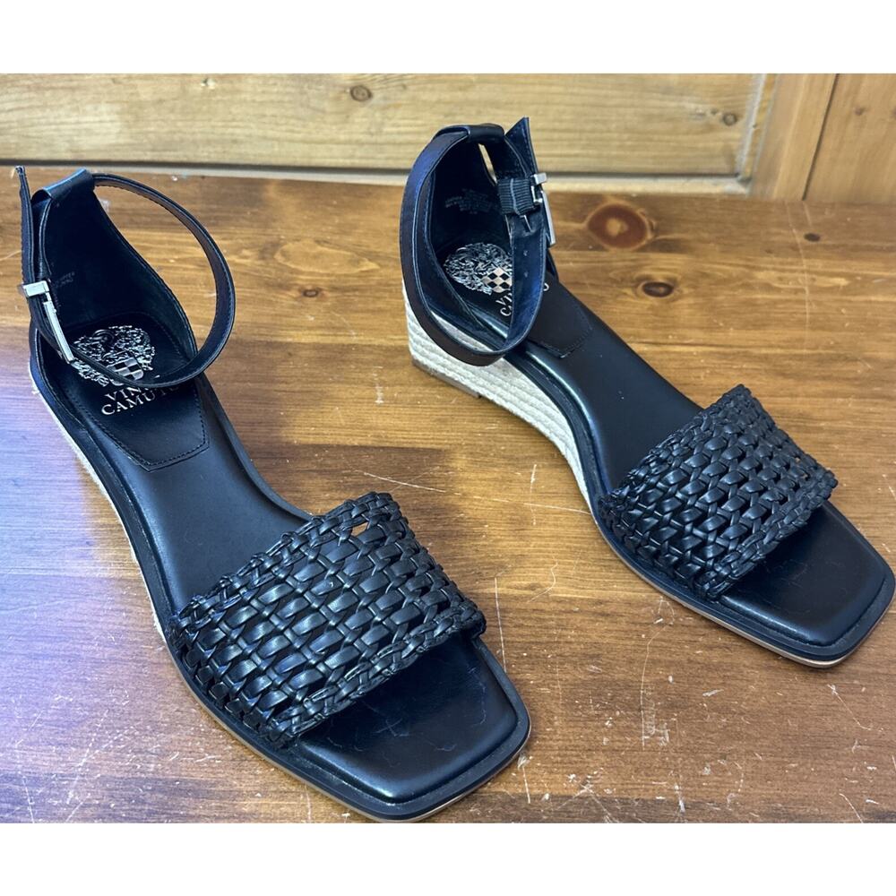 NEW Vince Camuto Bretandi Espadrille Wedge Sandals Women's 9.5 Black Chic - Picture 3 of 10